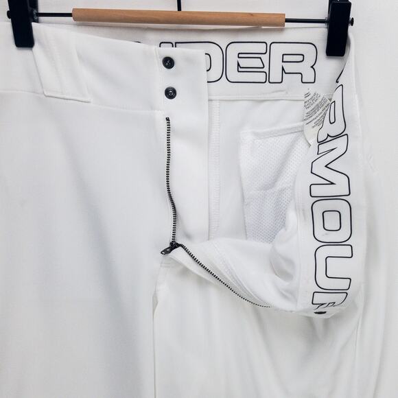 Under Armour HeatGear Track Pants Men’s L 32" Inseam White Reinforced Knees Logo - Picture 5 of 12